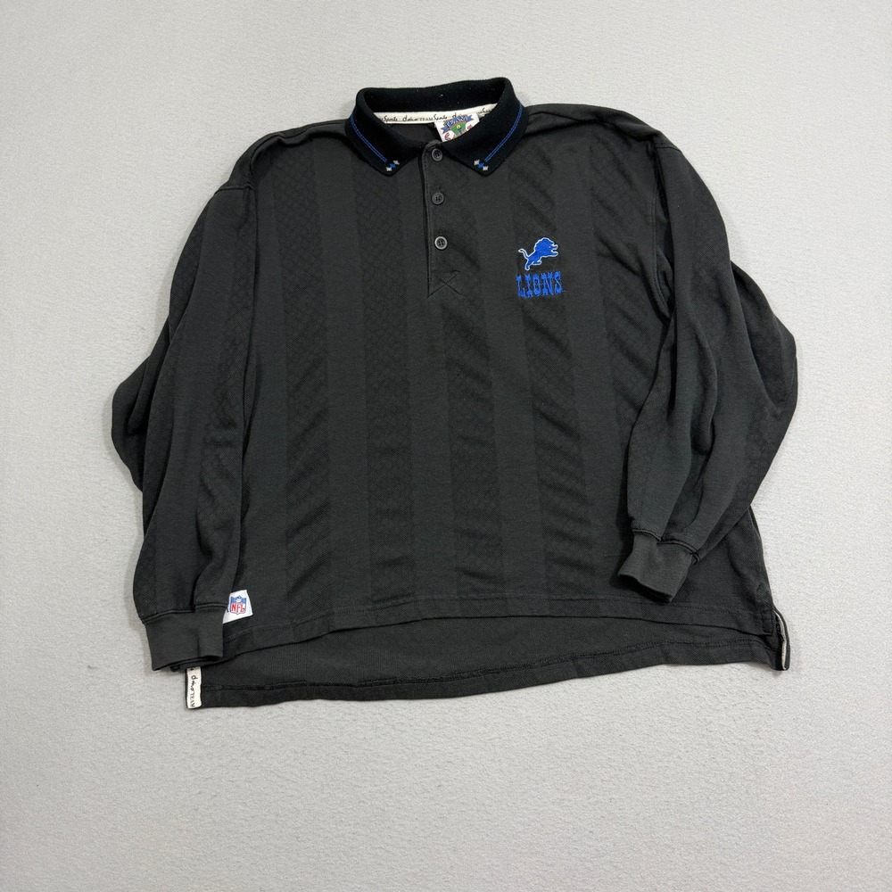 Vintage Team Sports Detroit Lions Rugby Polo Shirt Mens Large Black Boxy Fit 90s